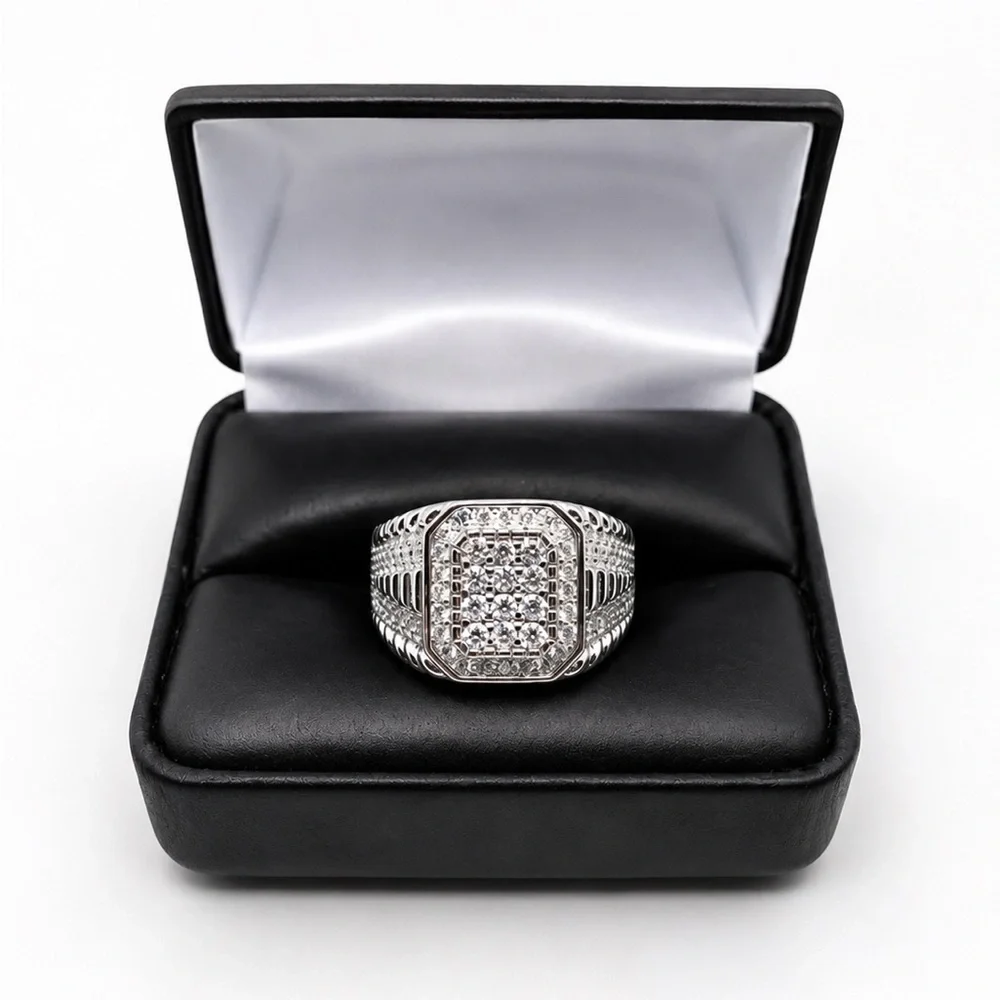 925 Sterling Silver 2.00CT MOISSANITE Signet Statement Men’s Ring